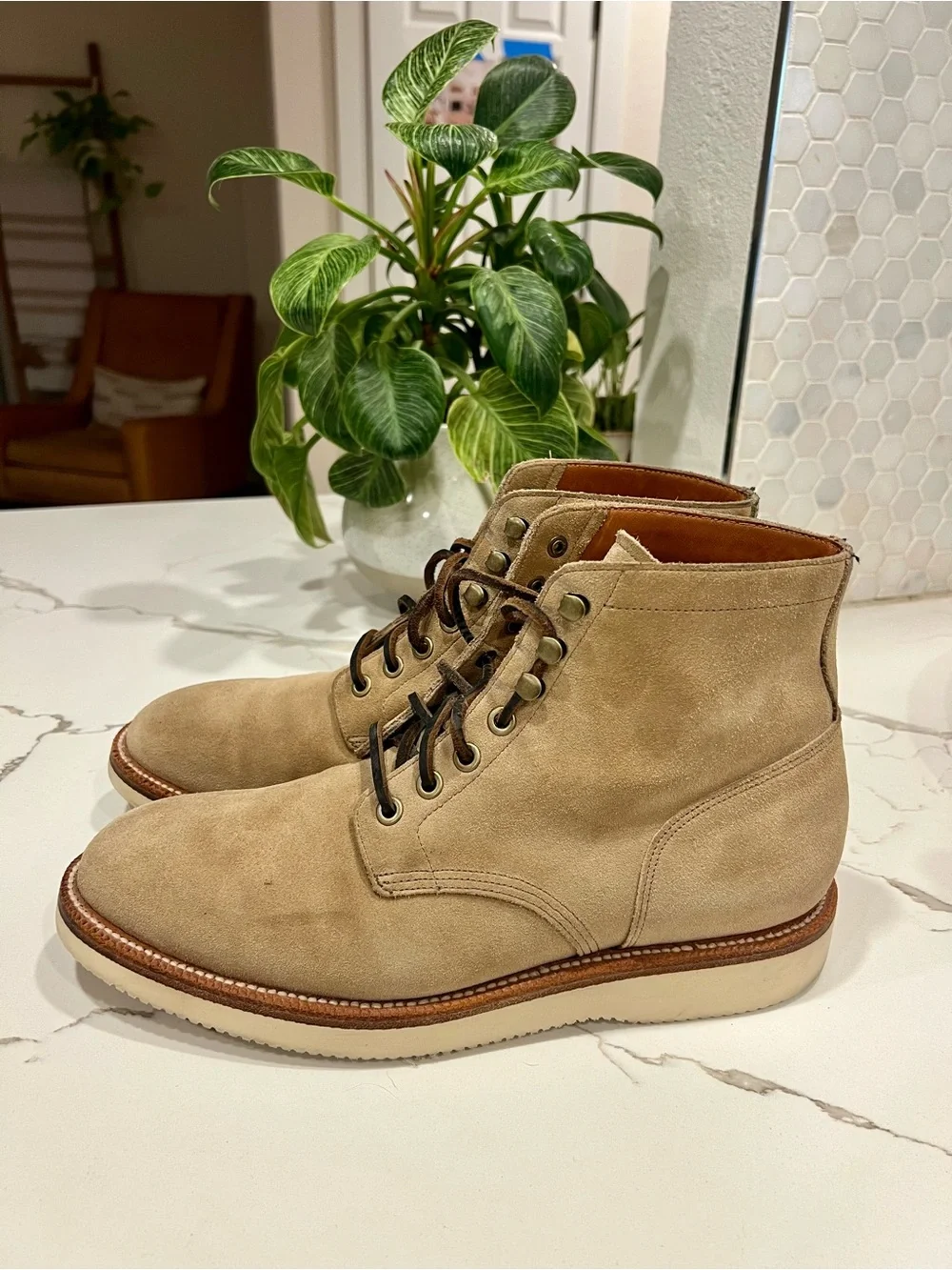 Grant Stone Men's Suede Diesel Boots in Tan - Classic Lace-Up Style